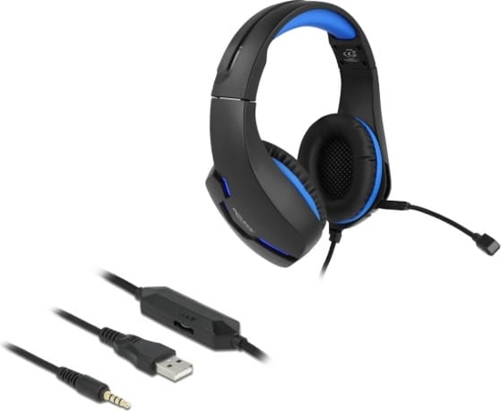 Изображение Delock Gaming Headset Over-Ear with 3.5 mm Stereo jack and blue LED light for PC, Laptop and Game Consoles