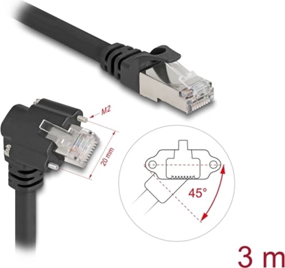 Изображение Delock GigE Camera Cable RJ45 plug 45° rotated and 90° angled with screws to RJ45 plug Cat.6 S/FTP 3 m black