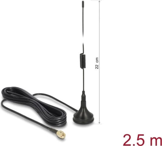 Изображение Delock GSM / UMTS / LTE Antenna SMA plug 2 dBi fixed omnidirectional with connection cable RG-174 2.5 m outdoor black