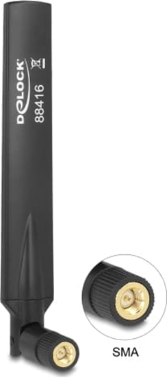 Изображение Delock GSM / UMTS Antenna SMA plug 1.0 - 3.5 dBi omnidirectional with tilt joint black