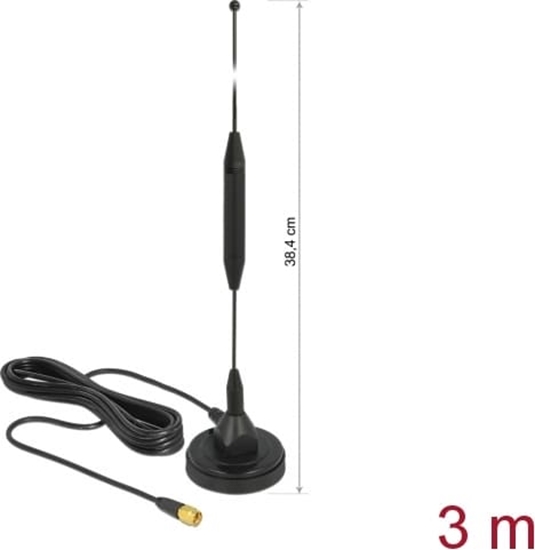 Изображение Delock GSM Antenna SMA plug 3.5 dBi fixed omnidirectional with magnetic base and connection cable RG-174 3 m outdoor black