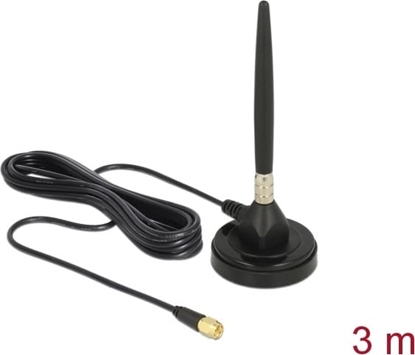 Изображение Delock GSM Antenna SMA plug screw mounting 3 dBi fixed omnidirectional with magnetic base and connection cable RG-174 3 m outdoor black