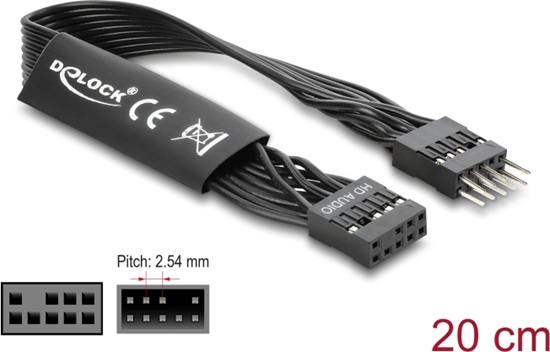 Изображение Delock HD Audio Flat Cable Motherboard Extension Cable 9 pin pin header male to pin header female 20 cm black