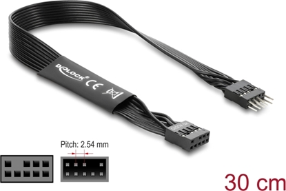 Изображение Delock HD Audio Flat Cable Motherboard Extension Cable 9 pin pin header male to pin header female 30 cm black