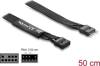 Изображение Delock HD Audio Flat Cable Motherboard Extension Cable 9 pin pin header male to pin header female 50 cm black