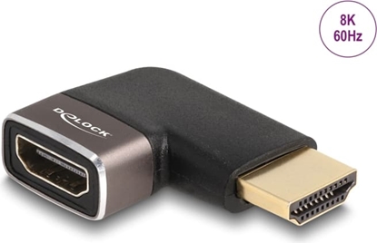 Изображение Delock HDMI Adapter male to female 90° left angled 8K 60 Hz grey metal