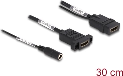 Picture of Delock HDMI Cable 4K 60 Hz with DC feed 2.1 x 5.5 mm 0.30 m panel-mount