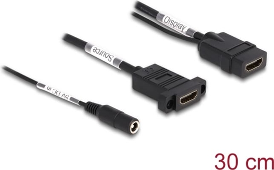 Picture of Delock HDMI Cable 4K 60 Hz with DC feed 2.1 x 5.5 mm 0.30 m panel-mount