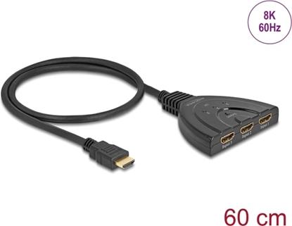 Picture of Delock HDMI Switch 3 x HDMI in to 1 x HDMI out 8K 60 Hz with integrated cable 60 cm