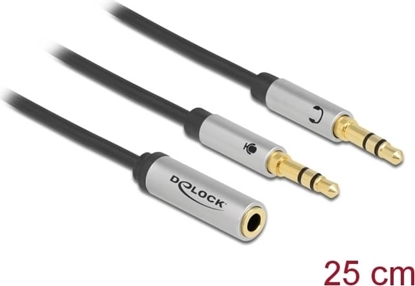 Picture of Delock Headset Adapter 1 x 3.5 mm 4 pin Stereo jack female to 2 x 3.5 mm 3 pin Stereo jack male (CTIA)