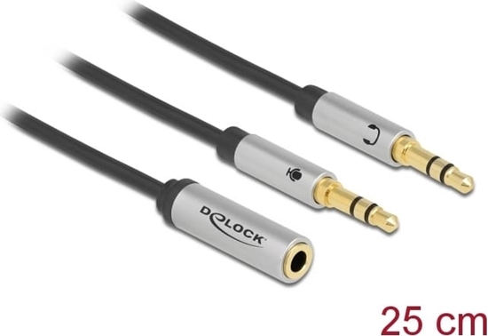 Picture of Delock Headset Adapter 1 x 3.5 mm 4 pin Stereo jack female to 2 x 3.5 mm 3 pin Stereo jack male (CTIA)