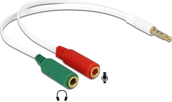 Picture of Delock Headset Adapter 1 x 3.5 mm 4 pin Stereo jack male > 2 x 3.5 mm 3 pin Stereo jack female (iPhone)
