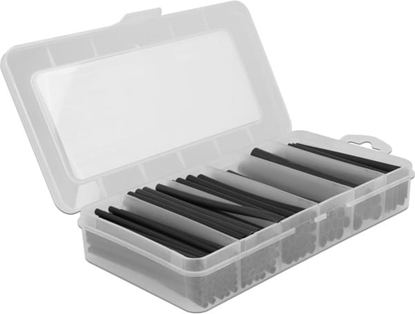Picture of Delock Heat shrink tube assortment box, dual wall with inside adhesive, shrinkage ratio 3:1 and 4:1, black 116 pieces