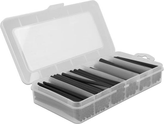 Picture of Delock Heat shrink tube assortment box, dual wall with inside adhesive, shrinkage ratio 3:1 and 4:1, black 116 pieces