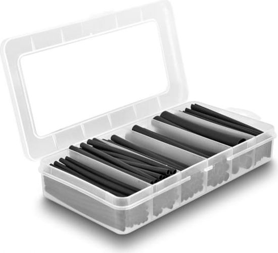 Picture of Delock Heat shrink tube assortment box, dual wall with inside adhesive, shrinkage ratio 3:1, black 122 pieces