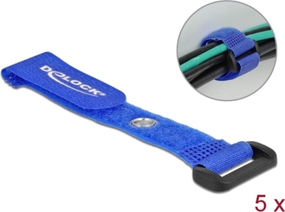 Picture of Delock Hook-and-loop cable tie with Loop and Fastening Eyelet L 150 x W 20 mm blue 5 pieces