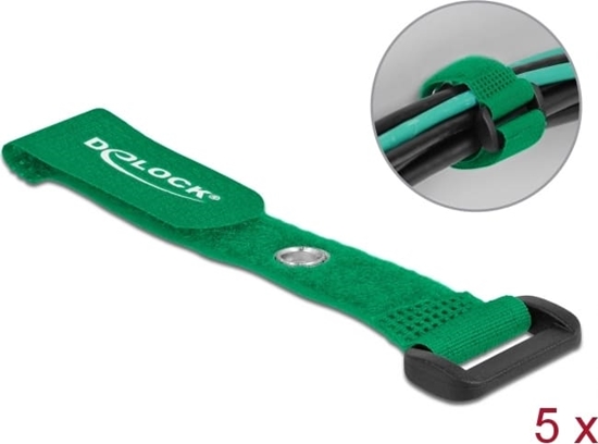 Picture of Delock Hook-and-loop cable tie with Loop and Fastening Eyelet L 150 x W 20 mm green 5 pieces