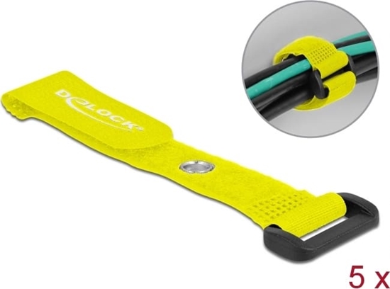Picture of Delock Hook-and-loop cable tie with Loop and Fastening Eyelet L 150 x W 20 mm yellow 5 pieces
