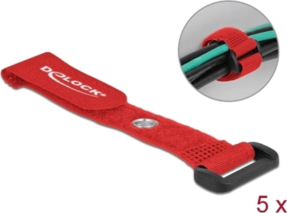 Picture of Delock Hook-and-loop cable tie with Loop and Fastening Eyelet L 150 x W 20 mm red 5 pieces