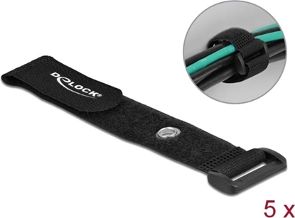 Picture of Delock Hook-and-loop cable tie with Loop and Fastening Eyelet L 190 x W 25 mm black 5 pieces