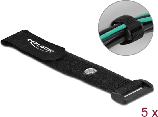 Picture of Delock Hook-and-loop cable tie with Loop and Fastening Eyelet L 190 x W 25 mm black 5 pieces
