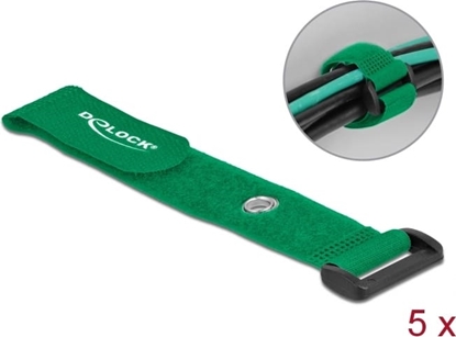 Picture of Delock Hook-and-loop cable tie with Loop and Fastening Eyelet L 190 x W 25 mm green 5 pieces