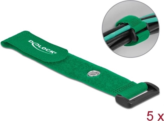 Picture of Delock Hook-and-loop cable tie with Loop and Fastening Eyelet L 190 x W 25 mm green 5 pieces