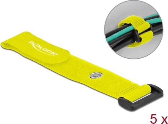 Picture of Delock Hook-and-loop cable tie with Loop and Fastening Eyelet L 190 x W 25 mm yellow 5 pieces