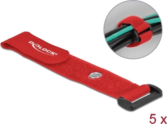 Picture of Delock Hook-and-loop cable tie with Loop and Fastening Eyelet L 190 x W 25 mm red 5 pieces
