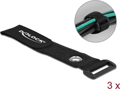 Picture of Delock Hook-and-loop cable tie with Loop and Fastening Eyelet L 280 x W 38 mm black 3 pieces