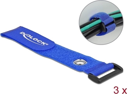 Picture of Delock Hook-and-loop cable tie with Loop and Fastening Eyelet L 280 x W 38 mm blue 3 pieces