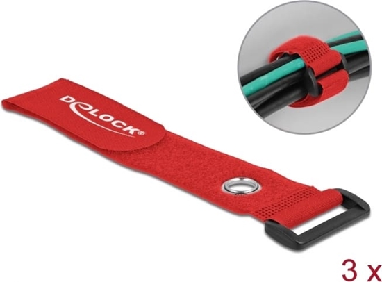 Picture of Delock Hook-and-loop cable tie with Loop and Fastening Eyelet L 280 x W 38 mm red 3 pieces