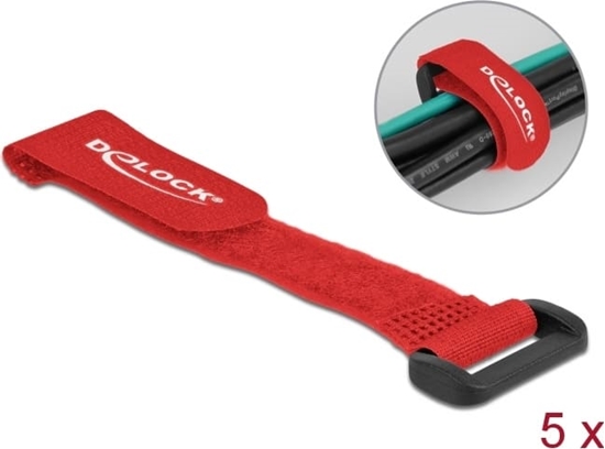 Picture of Delock Hook-and-loop cable tie with loop L 150 x W 20 mm red 5 pieces