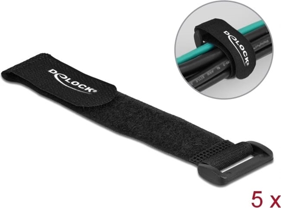 Picture of Delock Hook-and-loop cable tie with loop L 190 x W 25 mm black 5 pieces