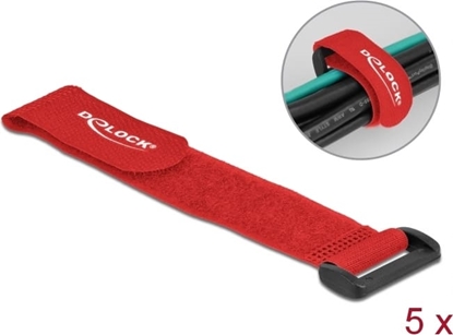 Picture of Delock Hook-and-loop cable tie with loop L 190 x W 25 mm red 5 pieces