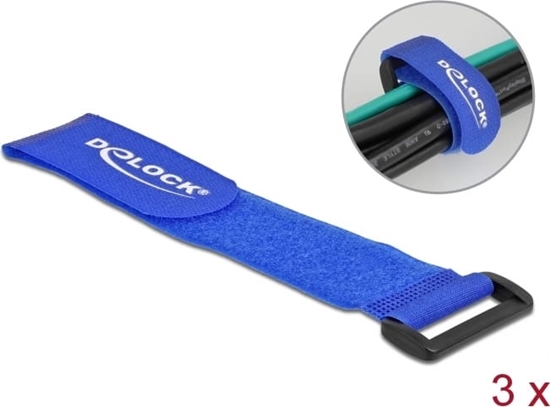 Picture of Delock Hook-and-loop cable tie with loop L 280 x W 38 mm blue 3 pieces
