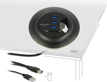 Picture of Delock In-Desk Hub 3 Port USB 3.0 + 2 Slot SD Card Reader