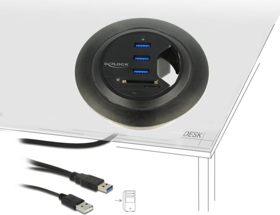 Picture of Delock In-Desk Hub 3 Port USB 3.0 + 2 Slot SD Card Reader