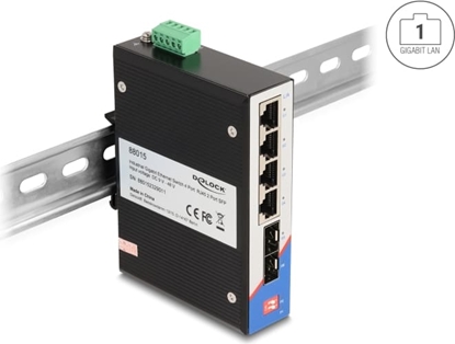 Picture of Delock Industrial Gigabit Ethernet Switch 4 Port RJ45 2 Port SFP for DIN rail