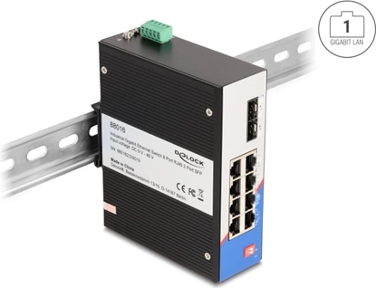 Picture of Delock Industrial Gigabit Ethernet Switch 8 Port RJ45 2 Port SFP for DIN rail