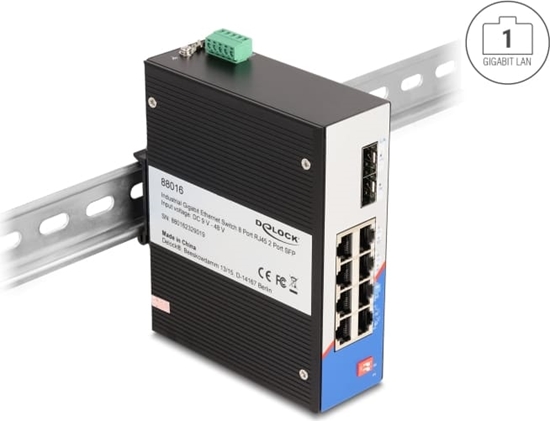 Picture of Delock Industrial Gigabit Ethernet Switch 8 Port RJ45 2 Port SFP for DIN rail