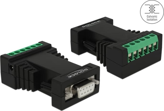 Picture of Delock Isolator RS-232 D-Sub female to RS-422/485 terminal block surge protection 600 W galvanic isolation 2.5 kV