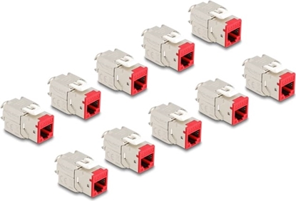 Picture of Delock Keystone Modul RJ45 jack to LSA Cat.6A toolfree red set 10 pieces