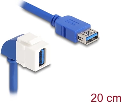 Picture of Delock Keystone Module Cable USB 5 Gbps Type-A female to USB Type-A female 90° angled 20 cm blue