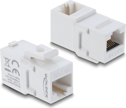 Picture of Delock Keystone Module Coupler RJ45 jack to jack Cat.6A 90° angled plastic UTP white