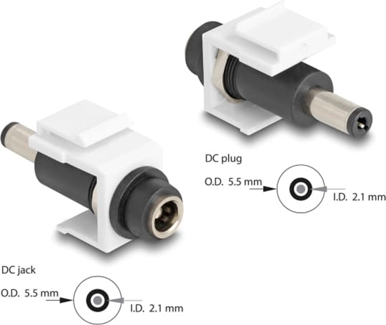 Picture of Delock Keystone Module DC 5.5 x 2.1 mm female to DC 5.5 x 2.1 mm male white