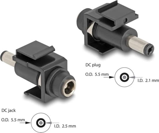 Picture of Delock Keystone Module DC 5.5 x 2.5 mm female to DC 5.5 x 2.1 mm male black
