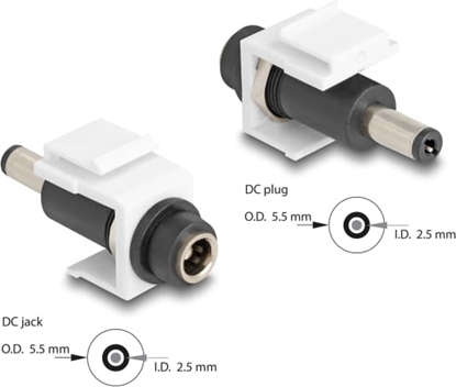 Picture of Delock Keystone Module DC 5.5 x 2.5 mm female to DC 5.5 x 2.5 mm male white