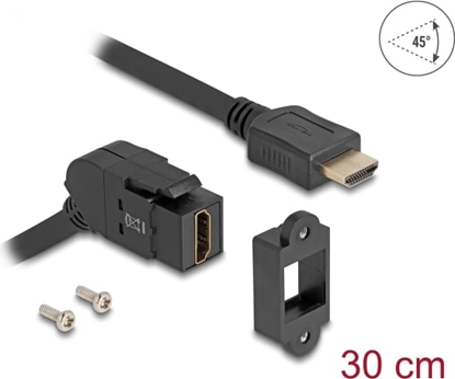 Picture of Delock Keystone Module HDMI panel mount female 45° angled to HDMI male with 30 cm cable 8K 60 Hz black