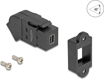 Picture of Delock Keystone Module Mini DisplayPort panel mount female to DisplayPort female 45° angled 8K 30 Hz black
